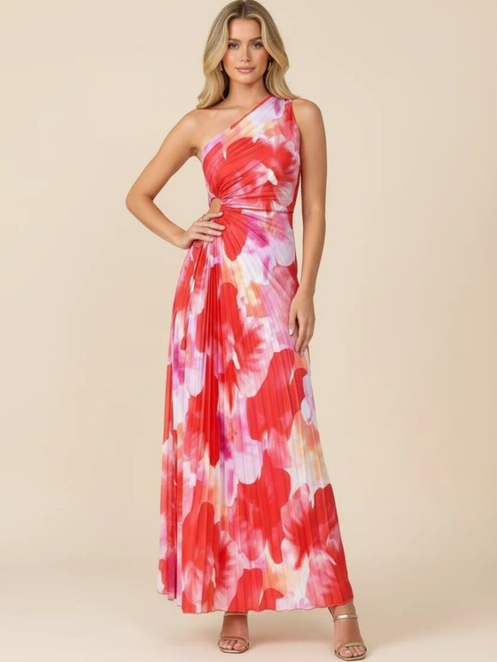 NWT Juniper | Women's One-Shoulder Floral Pleated Maxi Wedding Guest Dress